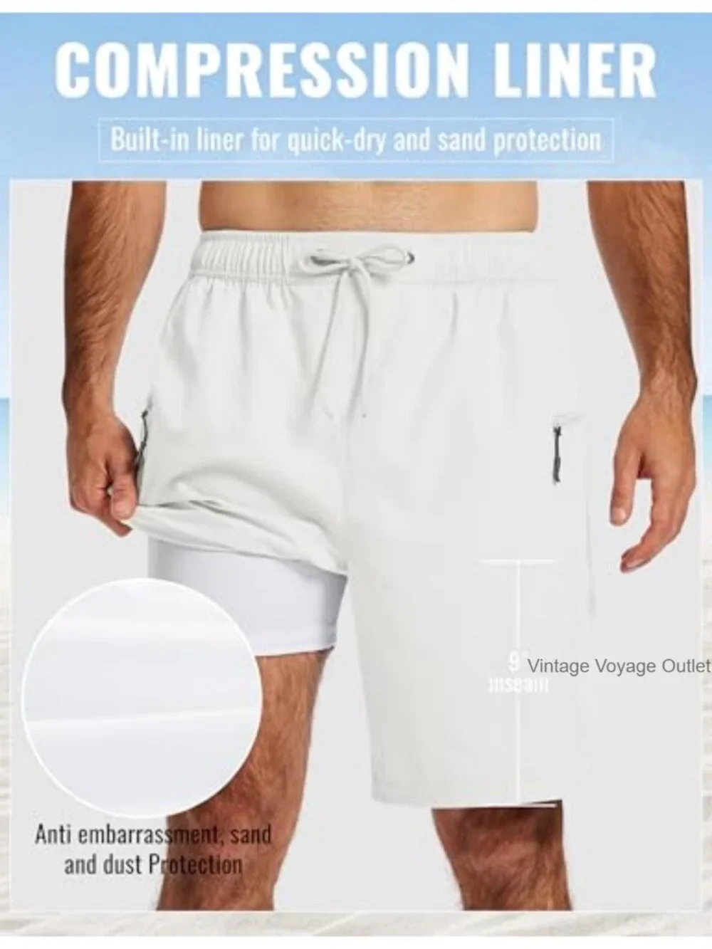 Men's 9 Inch Swim Trunks with Compression Liner Quick Dry 4 Pockets